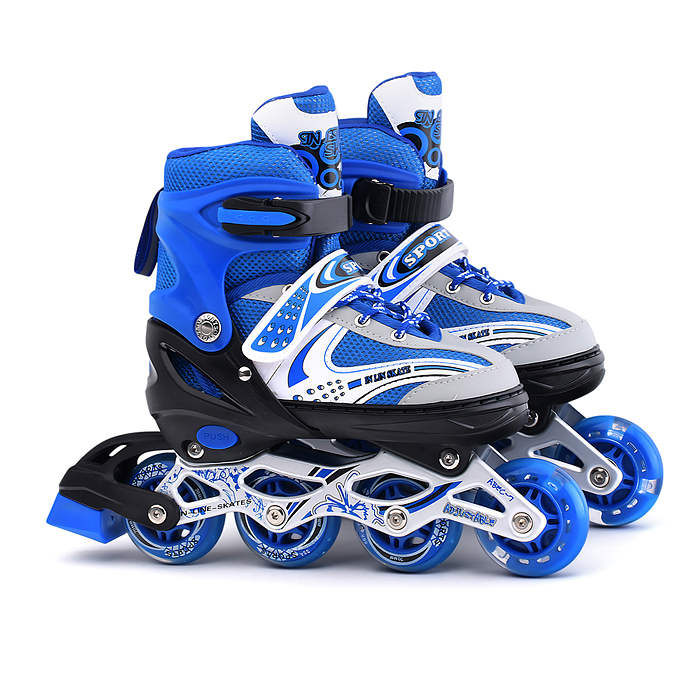 Фото к товару Ролики детские U011006Y (размер M) с защитой для катания, синий, в коробке Ролики детские U011006Y (размер M) с защитой для катания, синий, в коробке