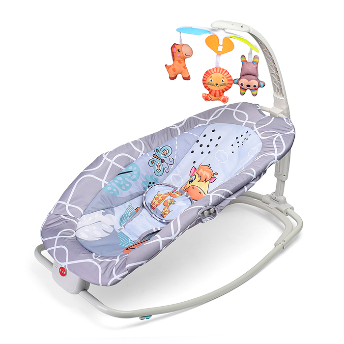 Шезлонг детский 8584 "Жирафик" в коробке (серый)