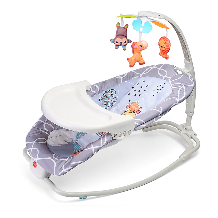 Шезлонг детский 8584 "Жирафик" в коробке (серый)