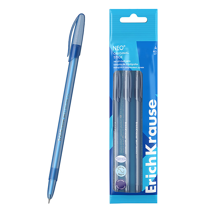 Набор из 4 ручек шариковых Neo® Stick Original 0.7, Super Glide Technology, цвет чернил синий