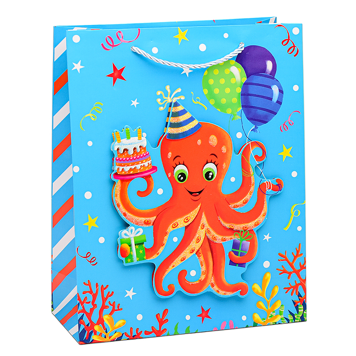 Фото к товару Пакет подарочный 00-6346 "Весёлого праздника!" 26х32х10 см Пакет подарочный 00-6346 "Весёлого праздника!" 26х32х10 см