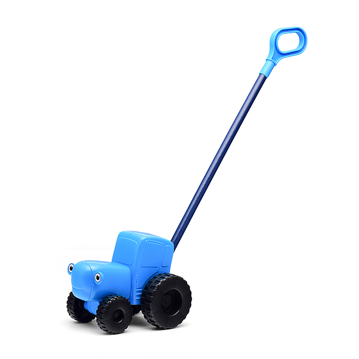 Каталка с ручкой "Синий трактор" 20 см, свободный ход, синий