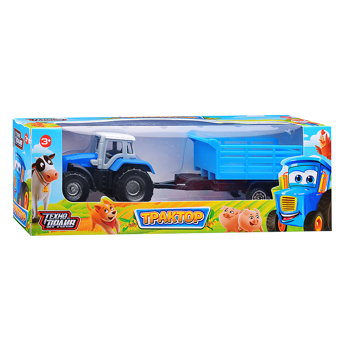 Фото к товару Трактор с прицепом, коробка 20*6*6см. Трактор с прицепом, коробка 20*6*6см.