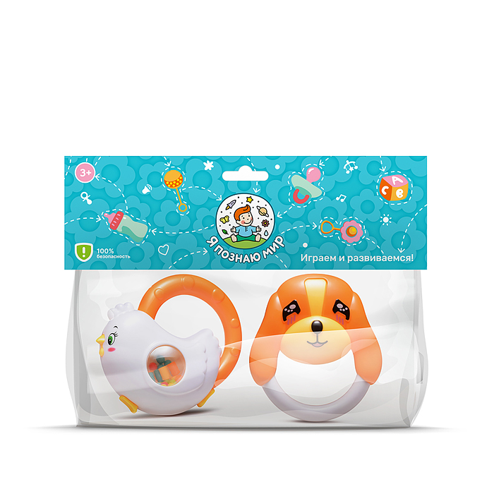 Фото к товару Набор погремушек Y0130 "Курочка и собачка" в пакете Набор погремушек Y0130 "Курочка и собачка" в пакете