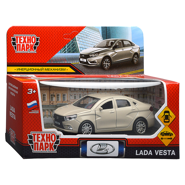 Машина металл LADA vesta 11,5 см, двери, бежевый