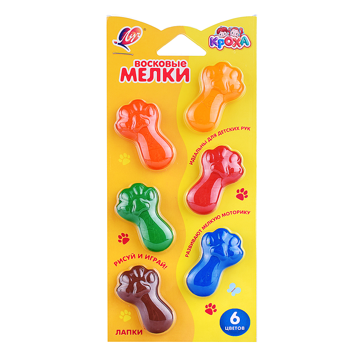 Мелки восковые 6 цв. "Кроха" фигурные "Лапки" Мелки восковые 6 цв. "Кроха" фигурные "Лапки"