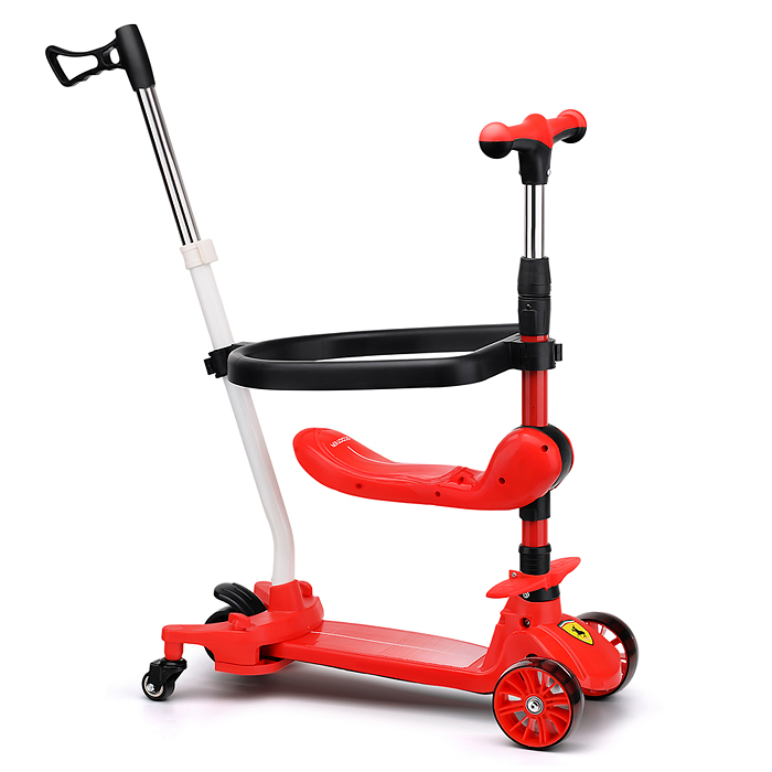 Самокат U027765Y 3-х. кол., с сиденьем, родительской ручкой, колеса PU, красный,в коробке