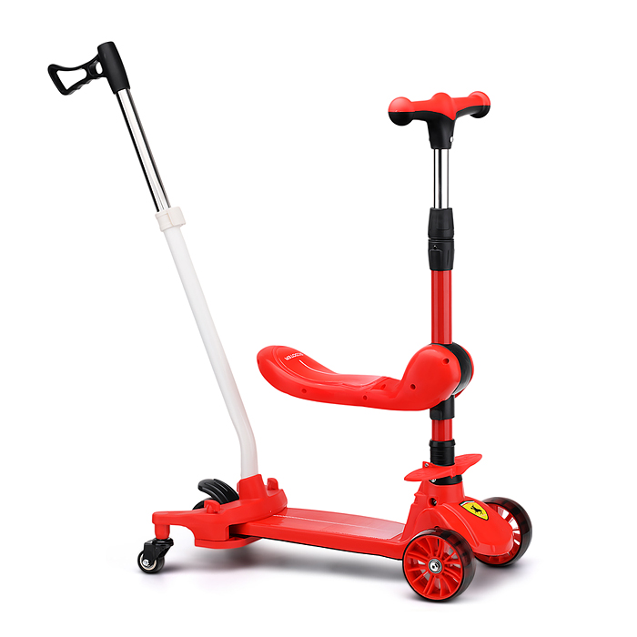 Самокат U027765Y 3-х. кол., с сиденьем, родительской ручкой, колеса PU, красный,в коробке