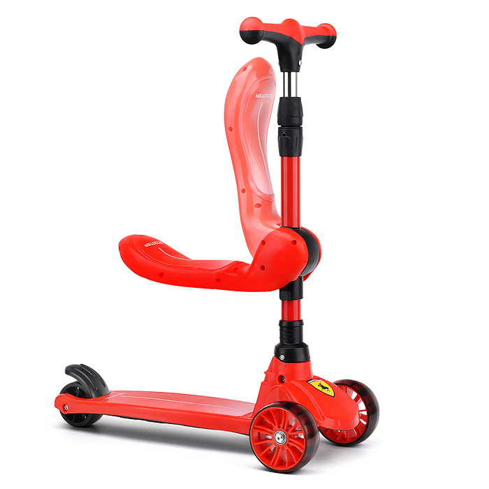 Самокат U027765Y 3-х. кол., с сиденьем, родительской ручкой, колеса PU, красный,в коробке