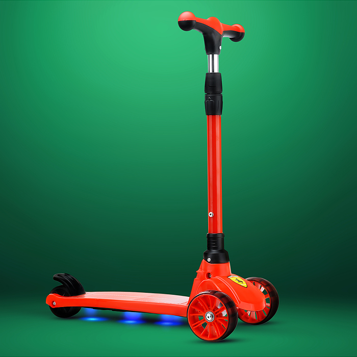 Самокат U027765Y 3-х. кол., с сиденьем, родительской ручкой, колеса PU, красный,в коробке