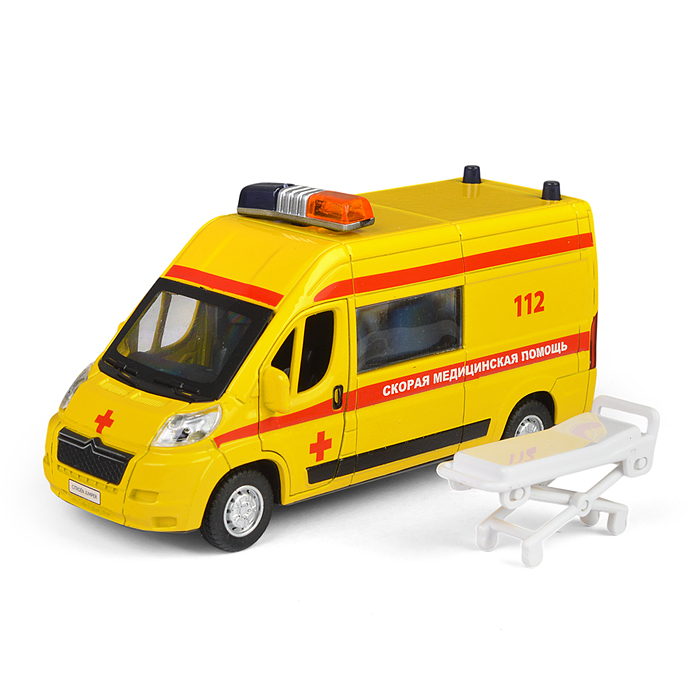 Машина металл Citroen Jumper Реанимация 14 см, (двер, баг, желтая) инерц., в коробке