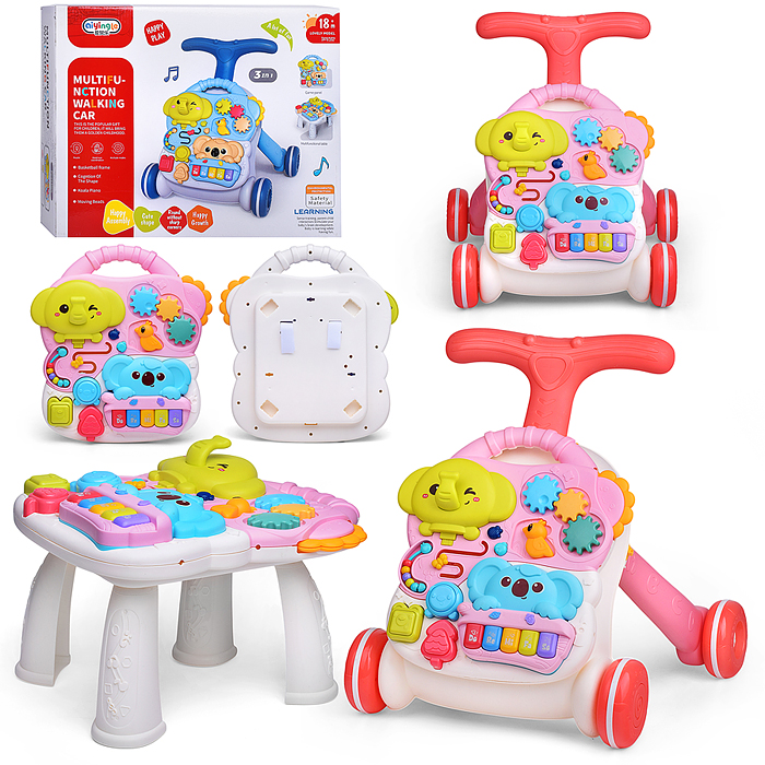 Игровой центр-Каталка 368-57R "Слоник и коала" цвет розовый, 3 в 1 в коробке