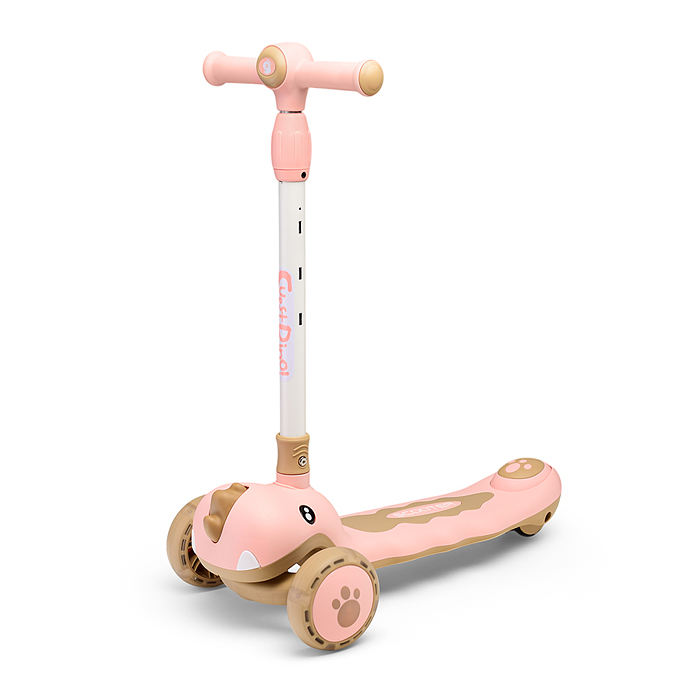 Самокат U001193Y "Динозаврик" 3-х. кол., колеса PU, розовый, в коробке