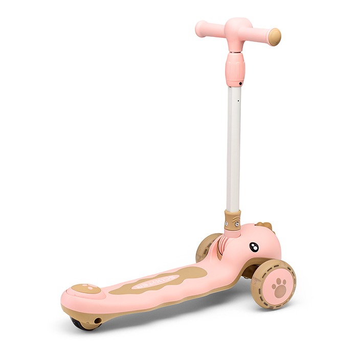 Самокат U001193Y "Динозаврик" 3-х. кол., колеса PU, розовый, в коробке