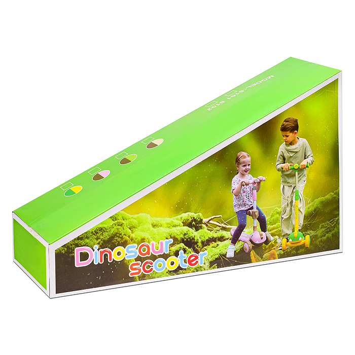 Самокат U001193Y "Динозаврик" 3-х. кол., колеса PU, розовый, в коробке