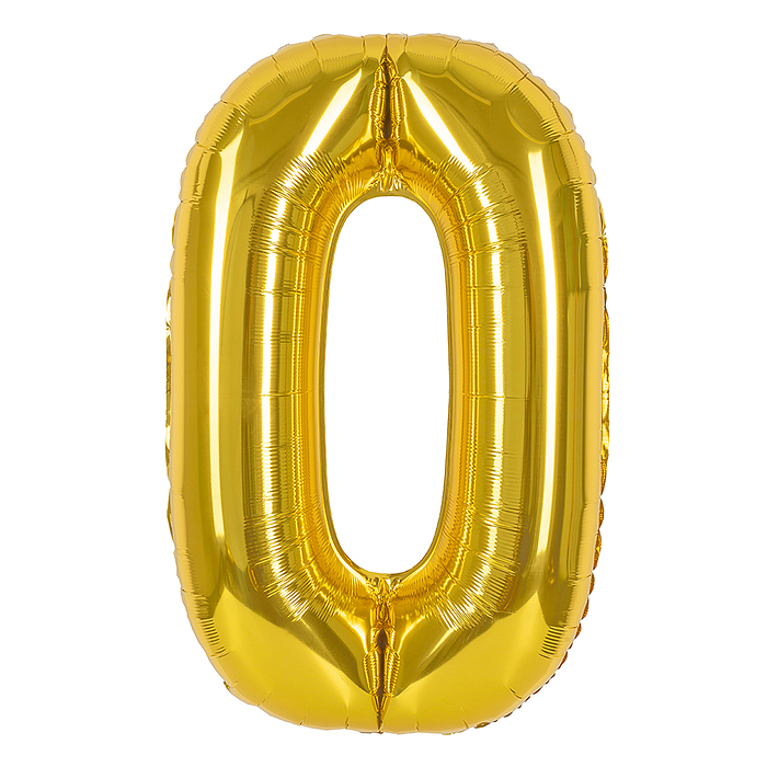 Шар (40''/102 см) Цифра, 0, Золото, 1 шт. в уп.