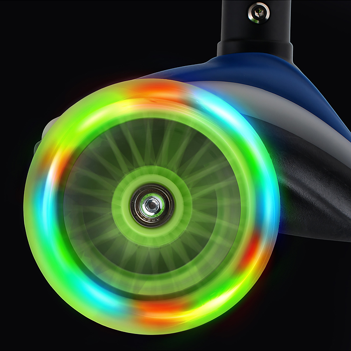 Самокат трёхколёсный R0200 ROCKET светящиеся колеса PU, дека, рулевая стойка, цвет зелено-синий