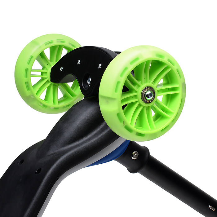 Самокат трёхколёсный R0200 ROCKET светящиеся колеса PU, дека, рулевая стойка, цвет зелено-синий