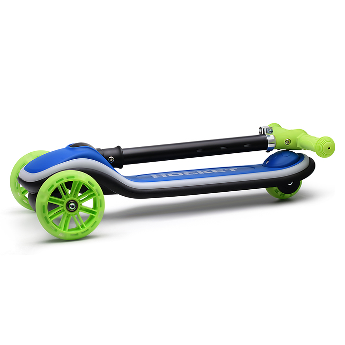 Самокат трёхколёсный R0200 ROCKET светящиеся колеса PU, дека, рулевая стойка, цвет зелено-синий