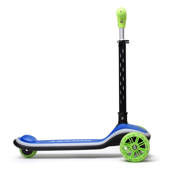 Самокат трёхколёсный R0200 ROCKET светящиеся колеса PU, дека, рулевая стойка, цвет зелено-синий