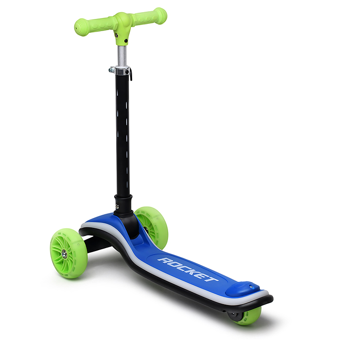 Самокат трёхколёсный R0200 ROCKET светящиеся колеса PU, дека, рулевая стойка, цвет зелено-синий