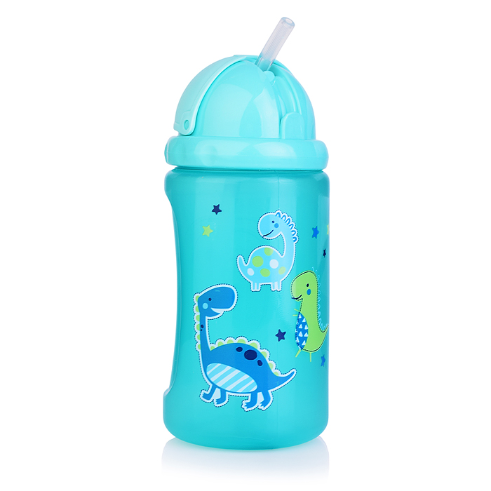 Поильник-непроливайка с силиконовой трубочкой, без ручек "Динозаврики" фиолетовый, 400 мл, 12+, 
