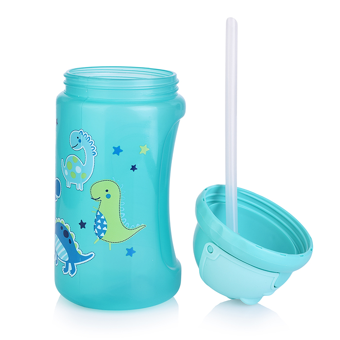 Поильник-непроливайка с силиконовой трубочкой, без ручек "Динозаврики" фиолетовый, 400 мл, 12+, 