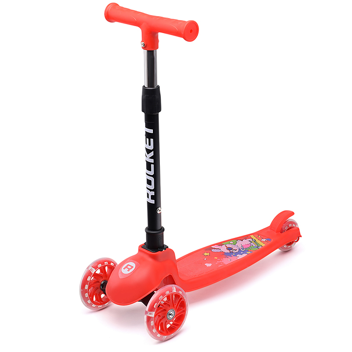 Самокат трёхколёсный ROCKET колёса PU, цвет красный