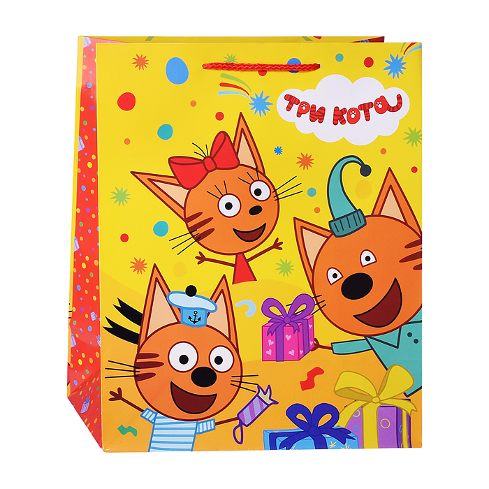 Фото к товару Пакет подарочный глянцевый "Три Кота" l. Пакет подарочный глянцевый "Три Кота" l.