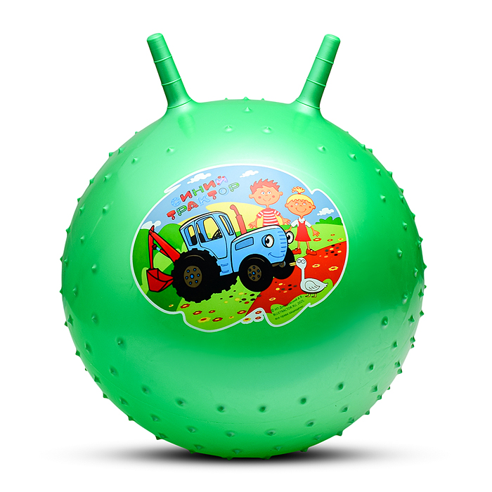 Мяч-прыгун 45 см "Синий трактор" массажный с рожками с наклейкой