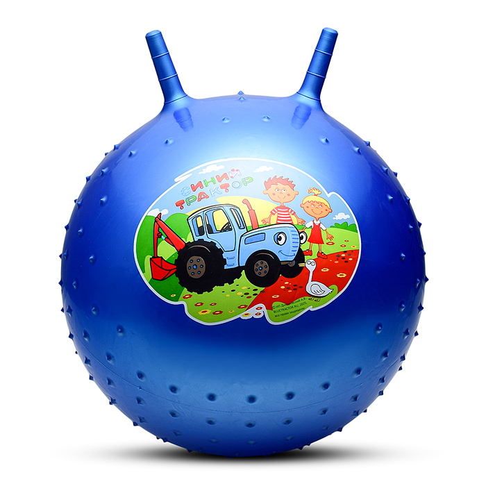 Мяч-прыгун 45 см "Синий трактор" массажный с рожками с наклейкой