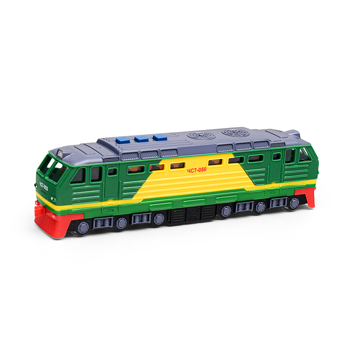 Модель пластик Тепловоз 21,5 см, (свет-звук, 3 кнопки, зеленый) инерц., в коробке