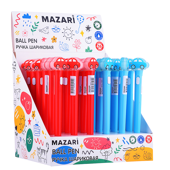 Ручка шариковая с подсветкой Машинки, Синяя, пулевидный пиш.узел 0.7мм, корпус пластиковый, сменный 