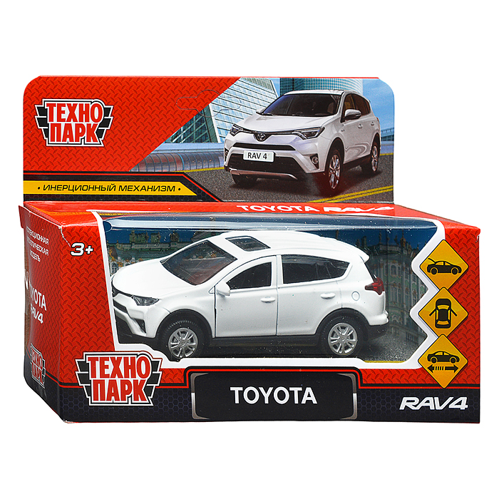 Машина металл Toyota Rav4 12 см, (откр. двери, багаж, белый) инерц., в коробке