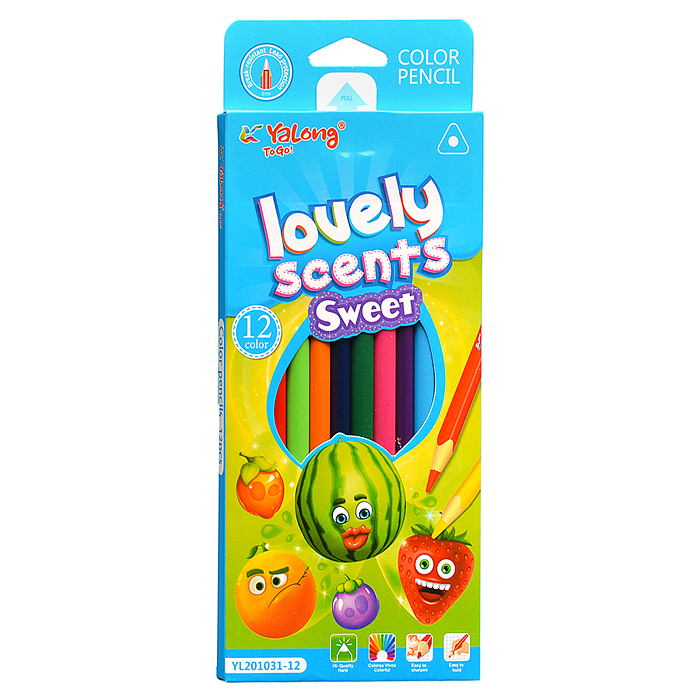 Карандаши цветные 12 цв., "Фрукт" пластиковые, трехгранные, заточенные, грифель 2.8 мм, карто