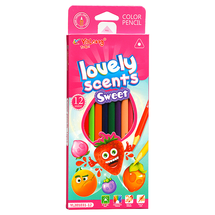 Карандаши цветные 12 цв., "Фрукт" пластиковые, трехгранные, заточенные, грифель 2.8 мм, карто