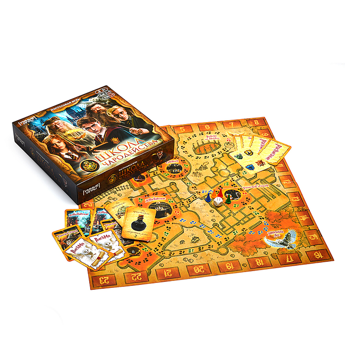 Фото к товару Настольная игра-ходилка "Школа чародейства" квадрат 40 карточек. 250х250х55мм Настольная игра-ходилка "Школа чародейства" квадрат 40 карточек. 250х250х55мм