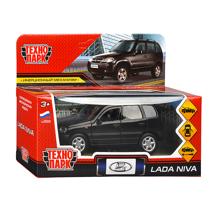 Машина металл LADA NIVA 12 см, (двери, багаж, черный) инерц., в коробке