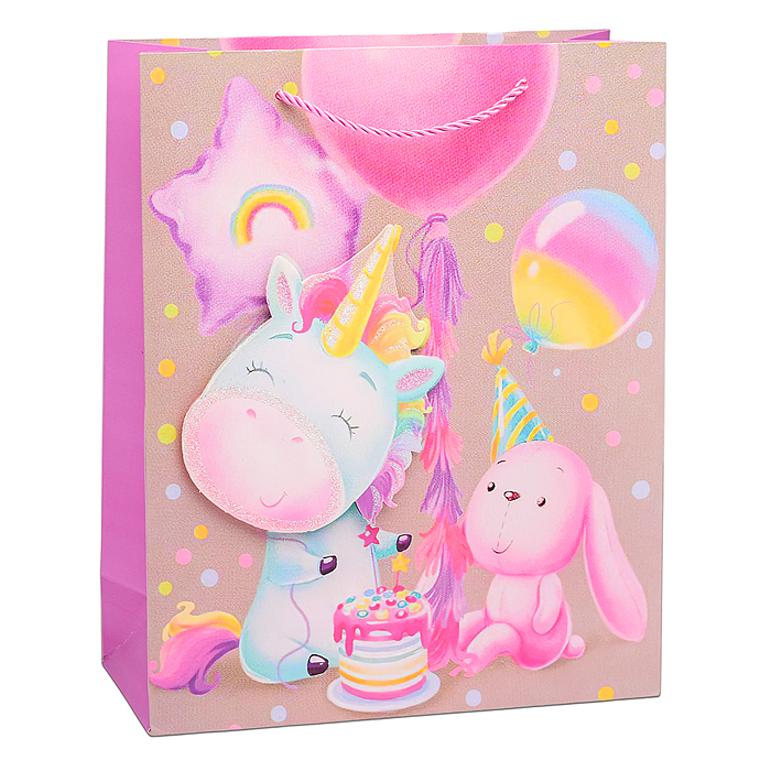 Пакет подарочный 00-6329 "Милый единорожка" 32х26х10 см