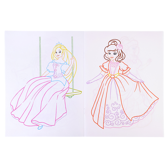 Маленькие принцессы и сказочные феи.(Раскраски с цветным контуром)