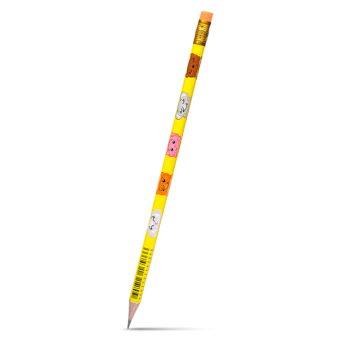 Карандаш чернографитный, корпус дерев. "Мультики" НВ с ластиком заточенный трехгранный