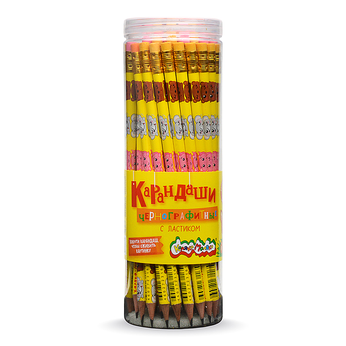 Карандаш чернографитный, корпус дерев. "Мультики" НВ с ластиком заточенный трехгранный