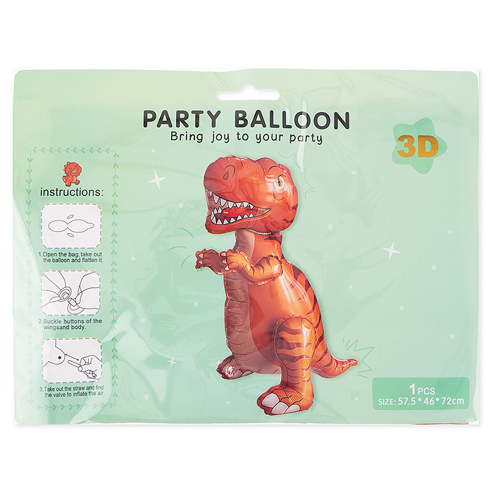 Шар 3D (28''/71 см) Фигура, Динозавр Тираннозавр, Оранжевый, 1 шт. в уп.