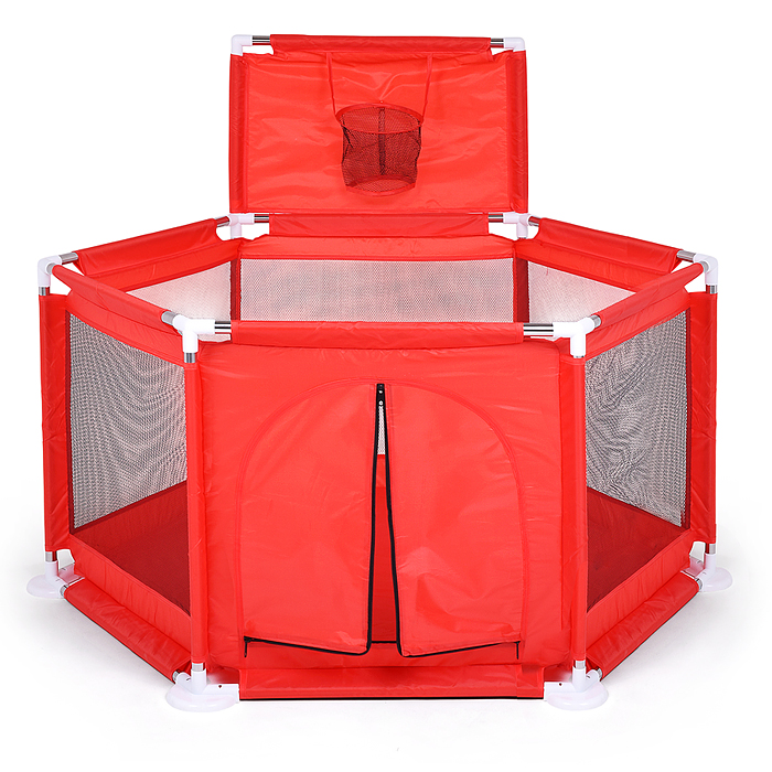 Манеж детский М9-2 шестигранный с баскетбольным кольцом (113*130*65) цвет красный