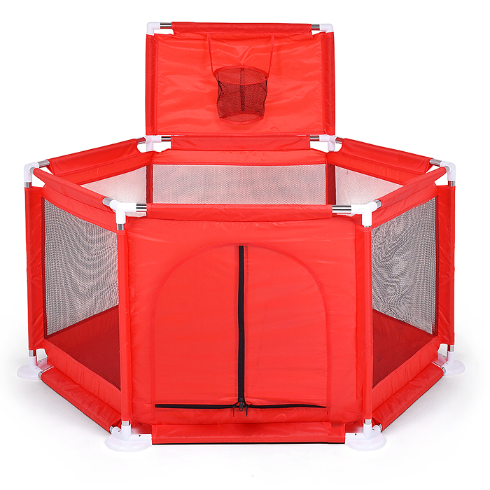 Манеж детский М9-2 шестигранный с баскетбольным кольцом (113*130*65) цвет красный