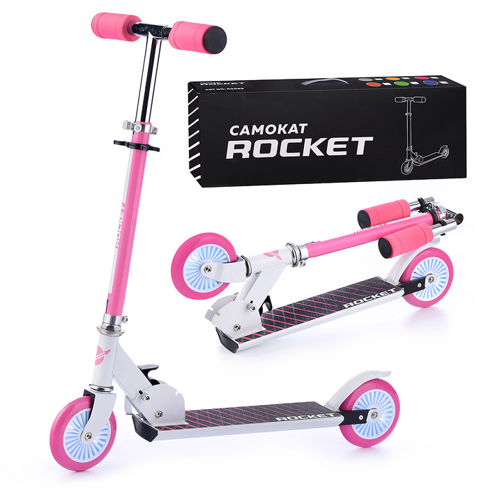 Самокат 2-х колесный ROCKET,колеса PU/ 125 мм,ABEC 7, розовый в пакете