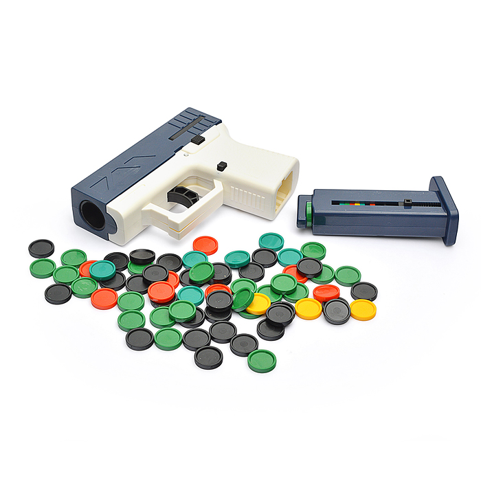 Пистолет JQH-2025 "Агент" стреляет дисками, в коробке