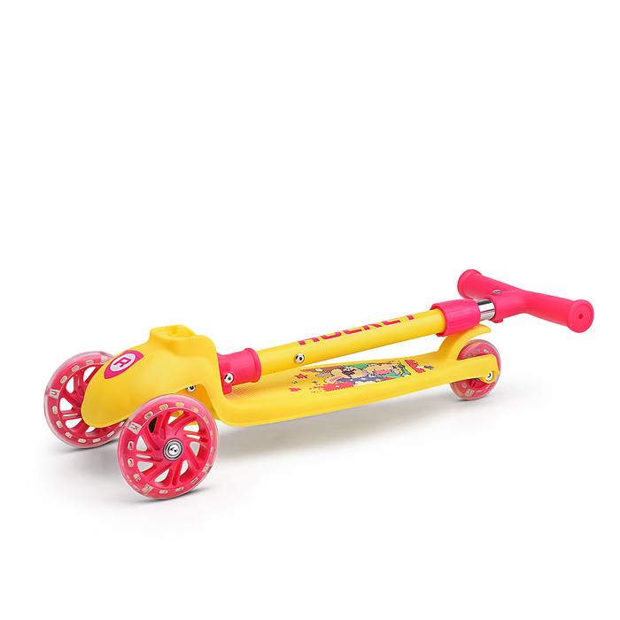 Самокат трёхколёсный ROCKET колёса PU, цвет жёлто-розовый