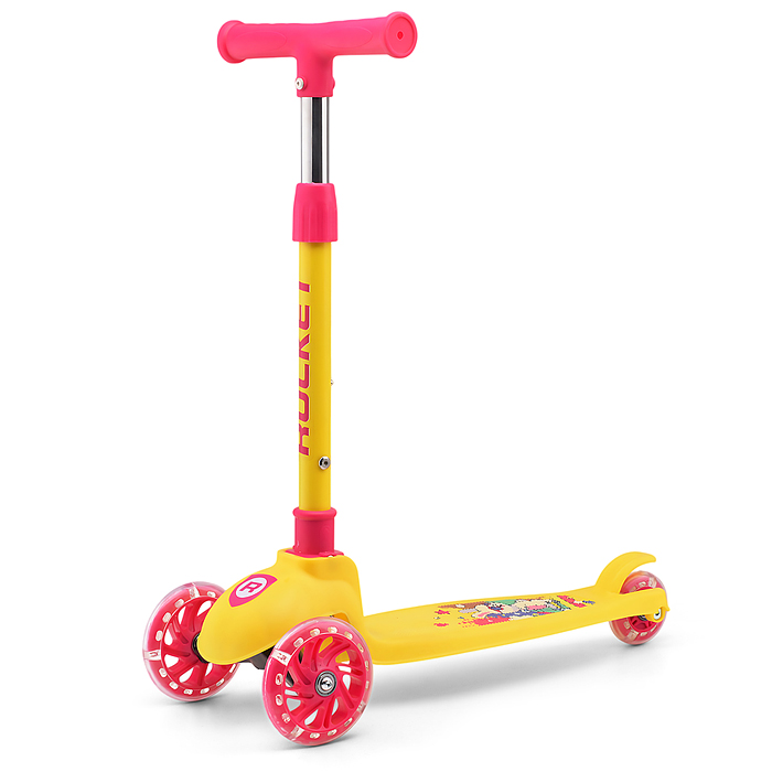 Самокат трёхколёсный ROCKET колёса PU, цвет жёлто-розовый