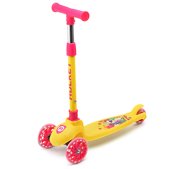 Самокат трёхколёсный ROCKET колёса PU, цвет жёлто-розовый